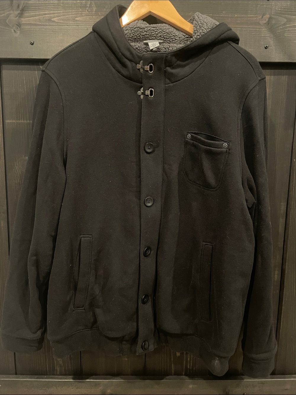 DKNY Men's Black Hooded Button Jacket